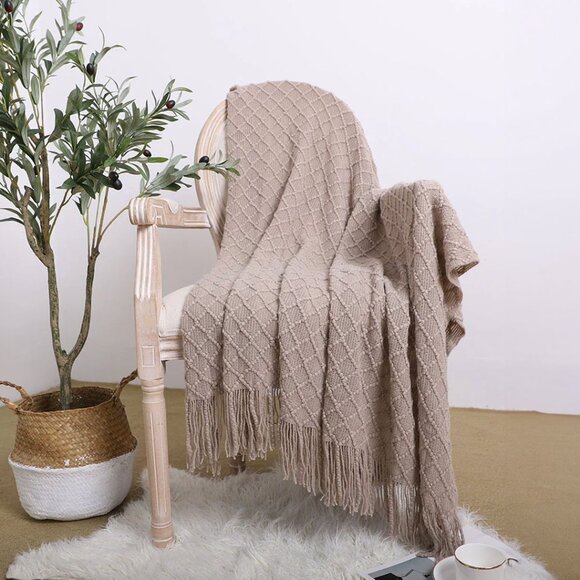 SOGA Coffee Diamond Pattern Throw Blanket